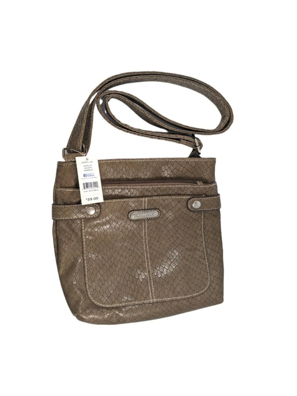 NWT Rosetti Adjustable Crossbody Shoulder Taupe Brown Snakeskin Textured Bag